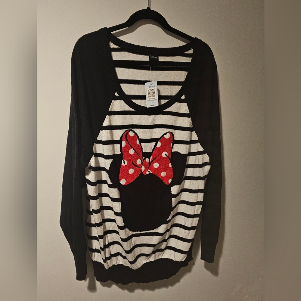 Torrid Black and White Striped Top with Red Polka Dot Bow